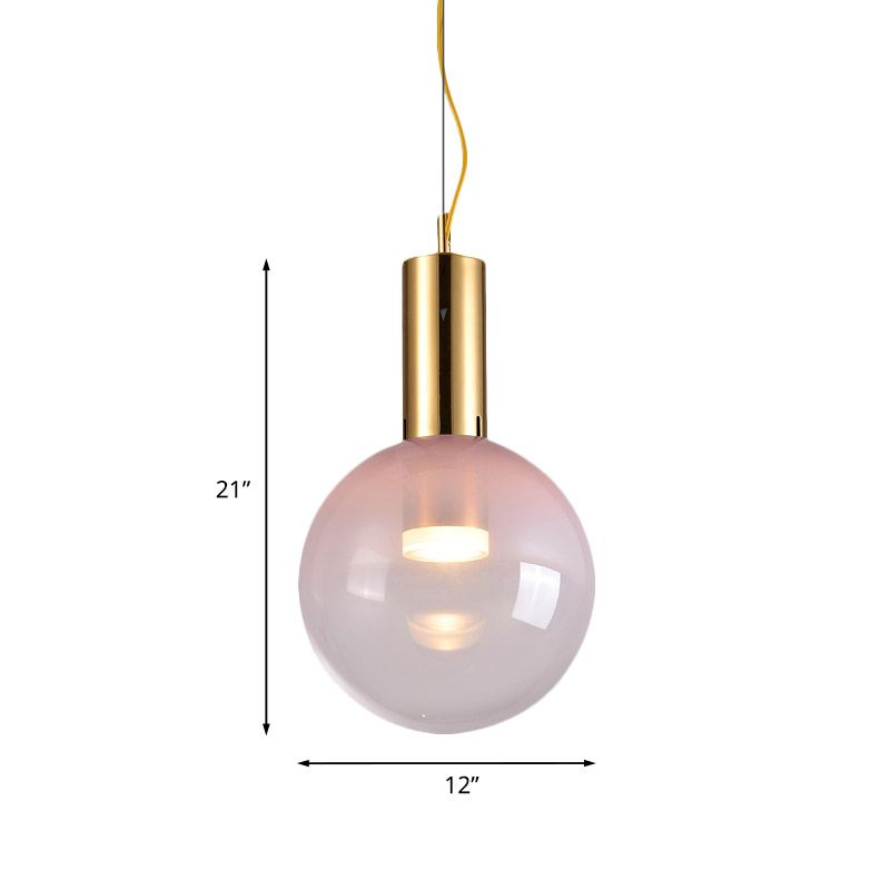 Gradient Pink Glass Ball Suspension Licht zeitgenössisches 1-Kopf-Deckenhänge in Gold