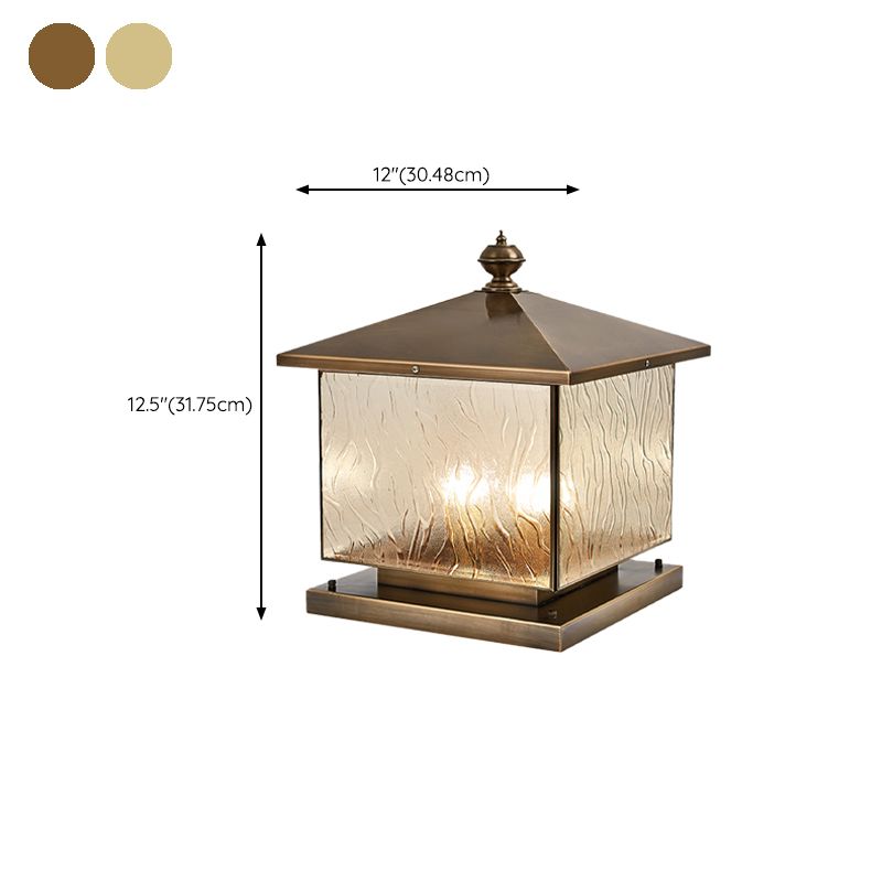 Square Shape Pillar Lamp Modern Brass Outdoor Waterproof Light