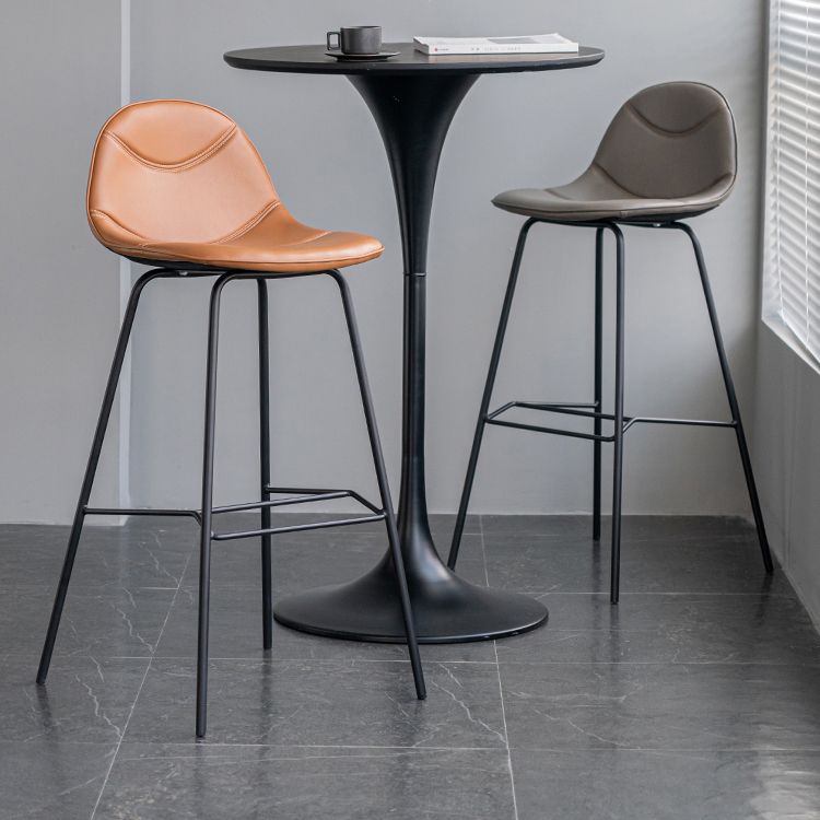 Minimalist Style Leather Counter Stool Low Back Stools with Metal Legs