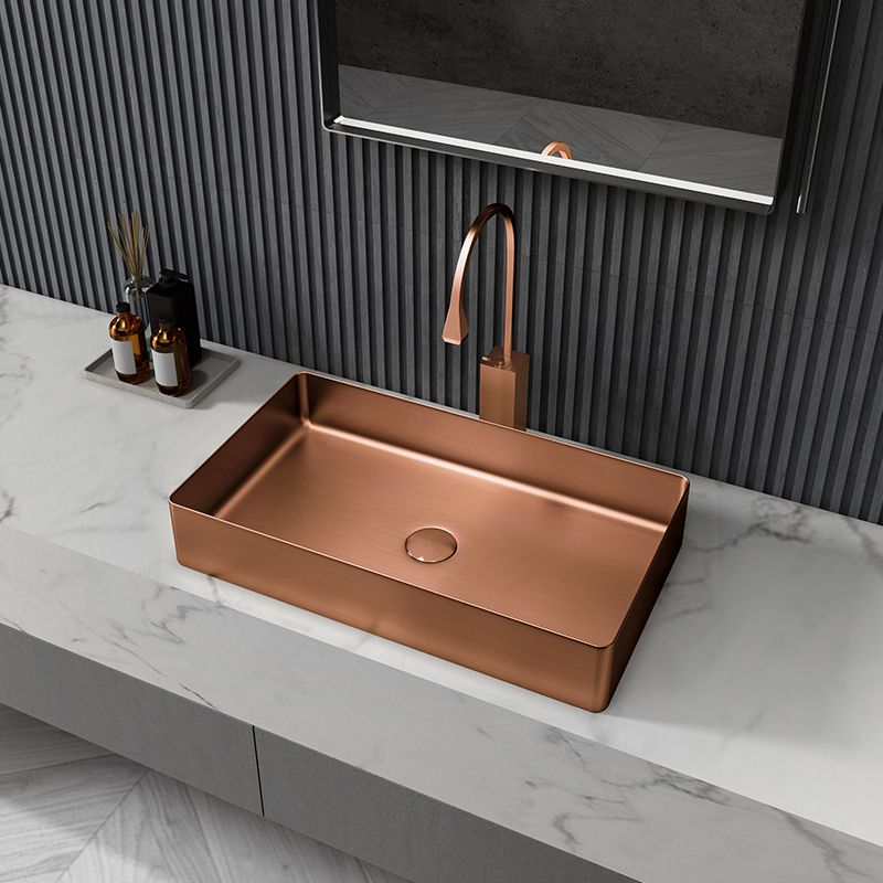 Modern Wash Stand Metal Rectangular with Drain Assembly and Faucet Vessel Bathroom Sink
