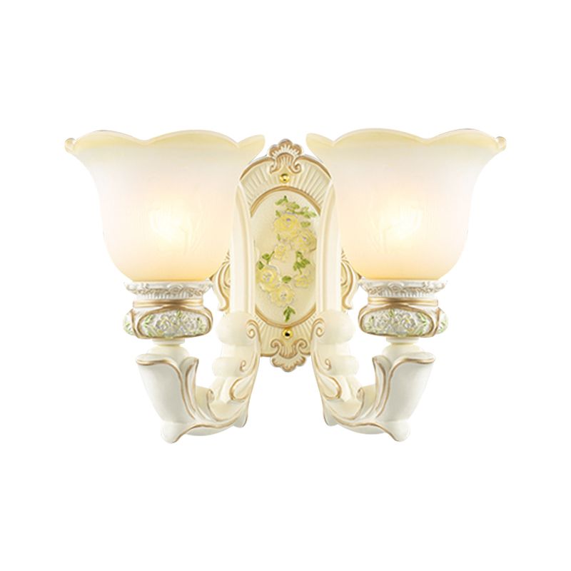 Bell Cream Glass Wall Lighting Ideas Vintage 2 Bulbs Bedroom Wall Sconce in White