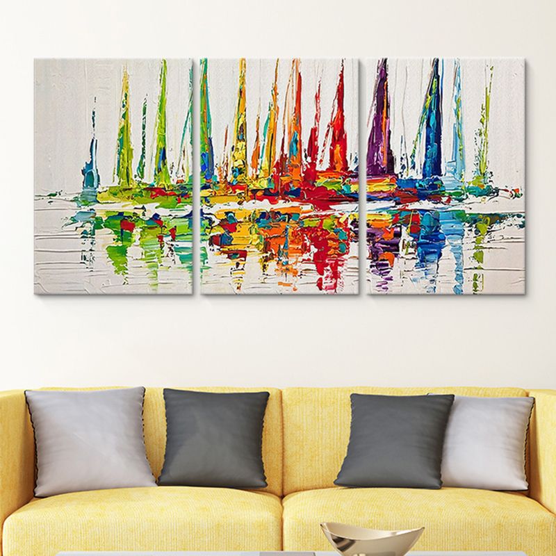 Watercolor Sailing Ships Painting Red Modern Style Wall Art Decor for House Interior