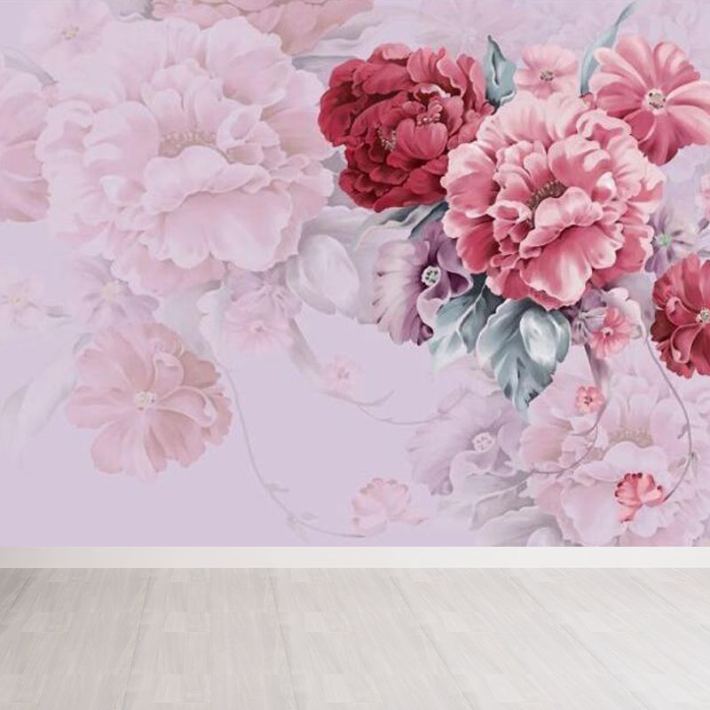 Stain-Resistant Peony Blossom Mural Trendy Non-Woven Fabric Wall Art, Custom Made