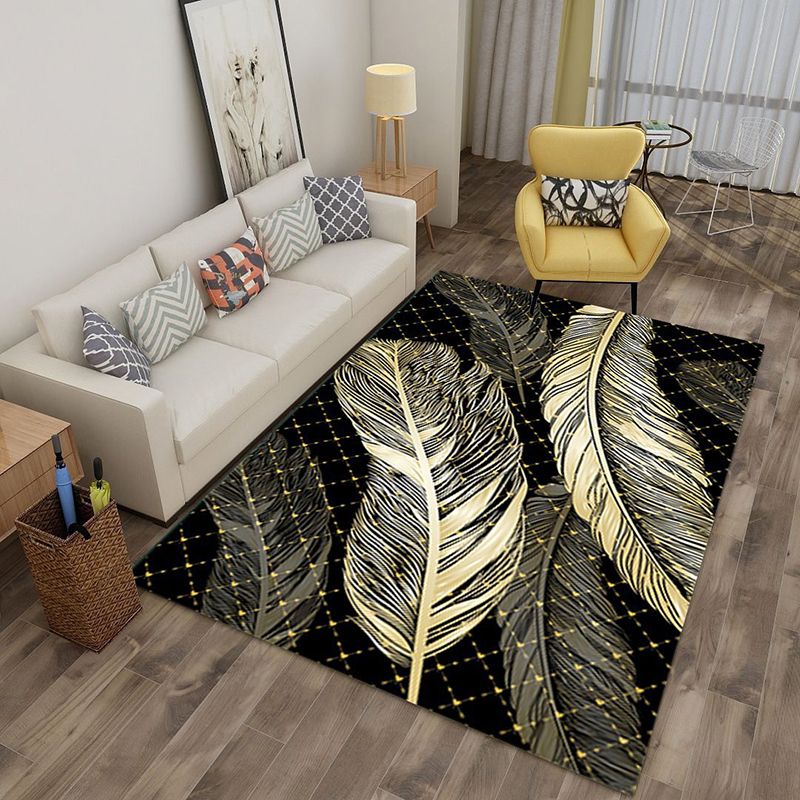 Light Gold Feather Rug Polyester Modern Rug Non-Slip Backing Rug for Home Decor