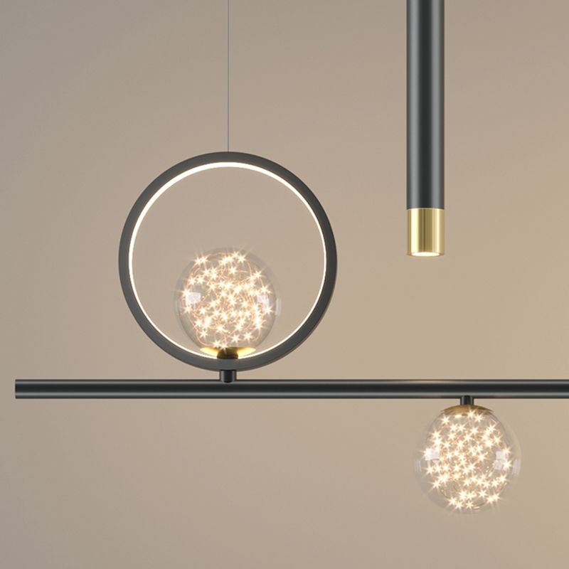 Contemporary Pendant Lights Island Geometry Pendant Light Fixtures Metal 7-Light
