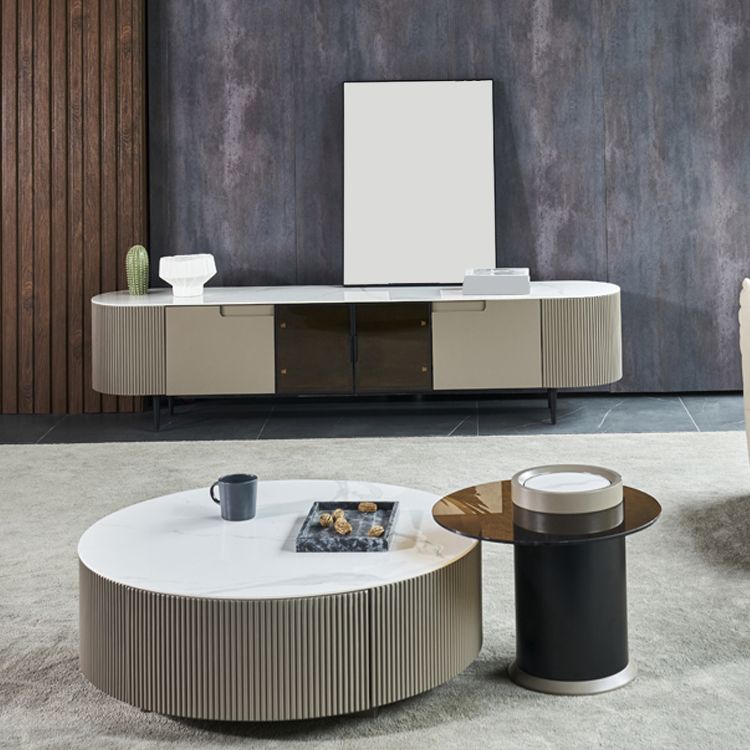 White Slate Bedroom Rectangle and Round Modern Coffee Or End Table with Storage