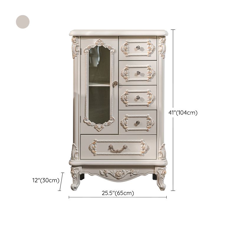 Mid-century Modern Solid Wood Chest in White Rectangle Cabinet with Drawers