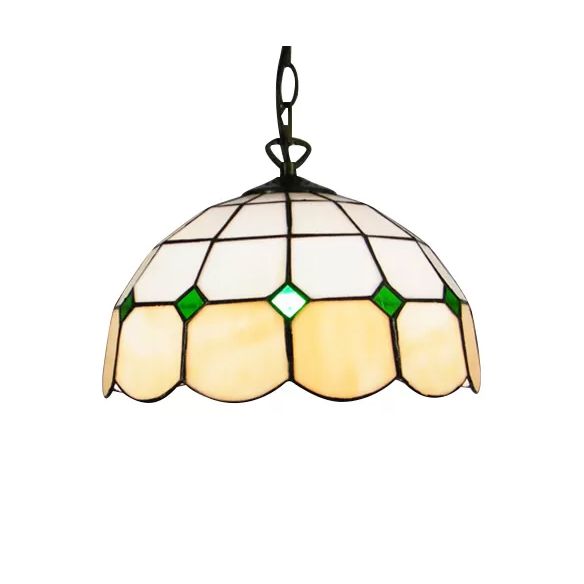 Beige/Orange/Blue Dome Hanging Anhänger leichte Tiffany 1 Glühbirne Buntkunstglas Deckenhänge für Wohnzimmer, 8 "/12"/16 "w