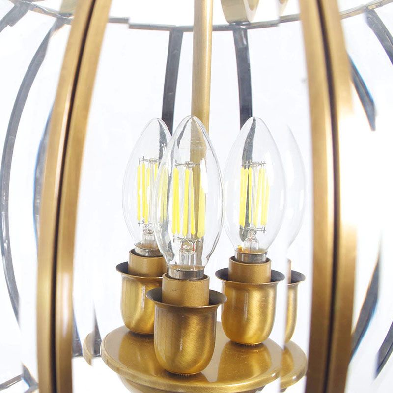Lámpara de lámpara de lámpara global de vidrio transparente 4 bulbos de latón accesorio de iluminación colgante de latón para sala de estar