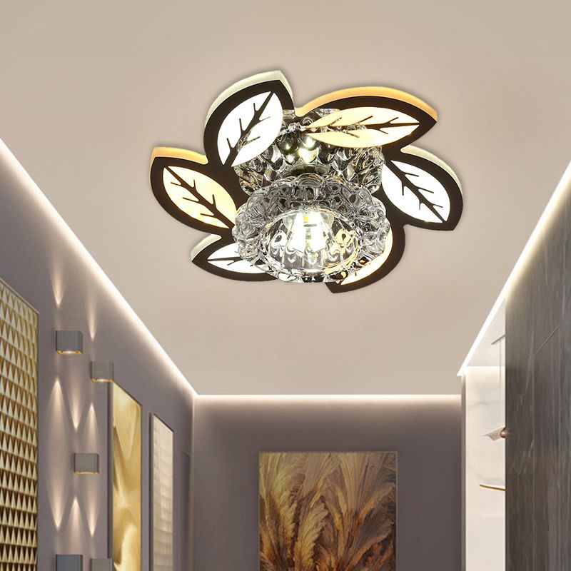 LED Floral/Leaf Ceiling Mounted Fixture Modern Clear Crystal Shade Flush Mount Lighting for Corridor