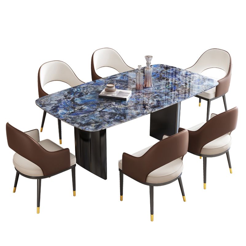 Double Pedestal Dining Table Rectangle Dining Table for Kitchen
