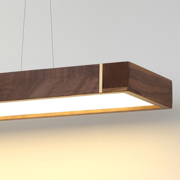 Walnut Wood Rectangular Pendant Light Nordic Dark Brown LED Hanging Light over Island