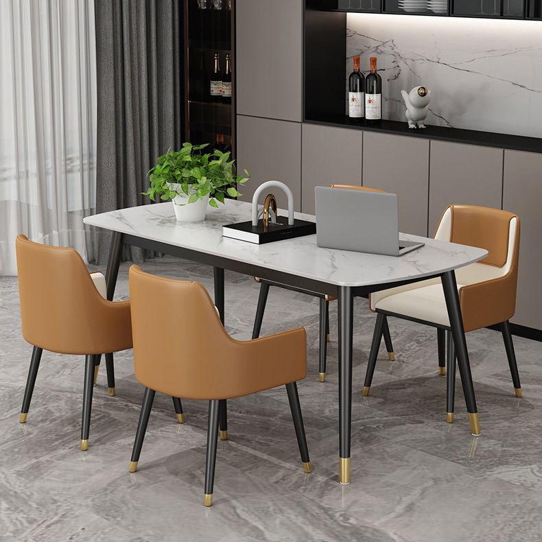Sintered Stone Modern Style Dining Table White Rectangle Table with 4 Legs