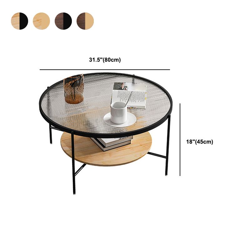 Contemporary Round with Storage Shelf Metal 4 Legs Coffee Table