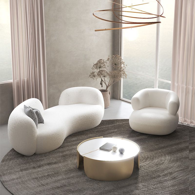 Contemporary Fabric Curved Sofa Tight Back Tuxedo Arm Seating