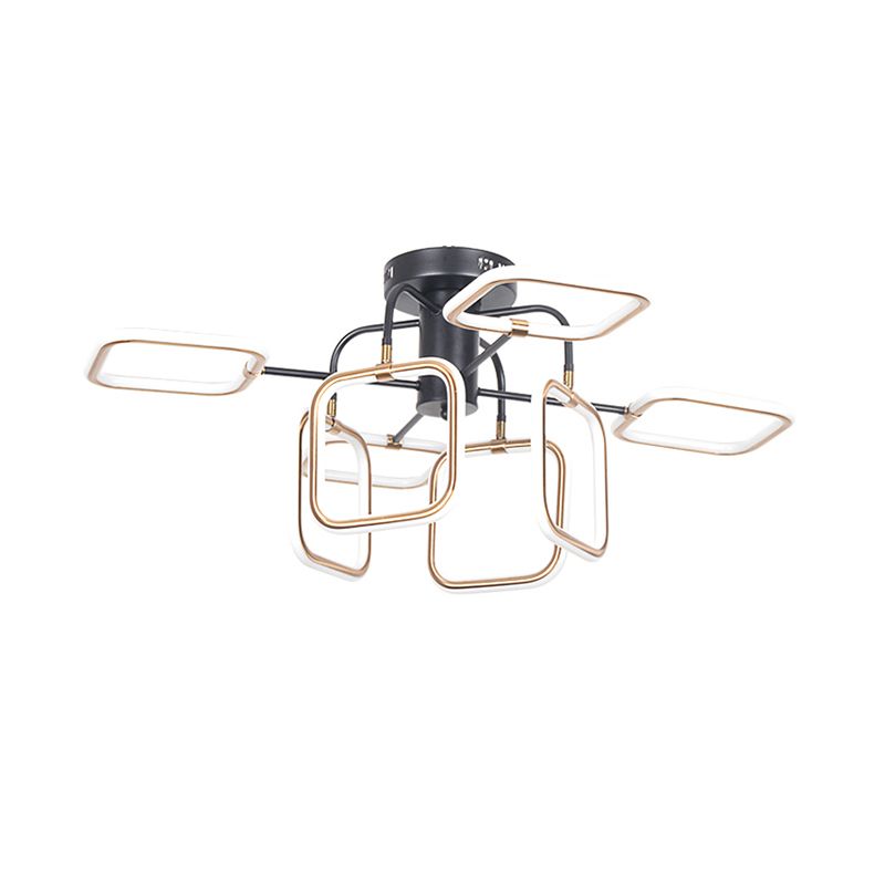Gold-Black Square Semi-Flush Mount Modern 8 Bulbs Acrylic Ceiling Light Fixture in Warm/White Light