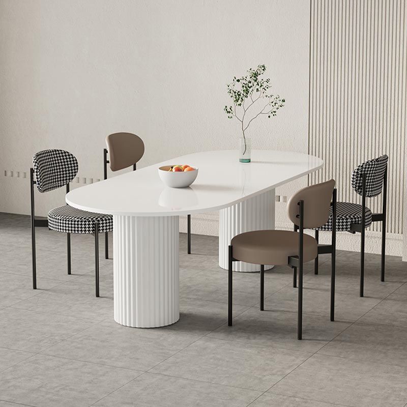 Oval Dining Table Modern Stone Dining Table in White with Double Pedestal