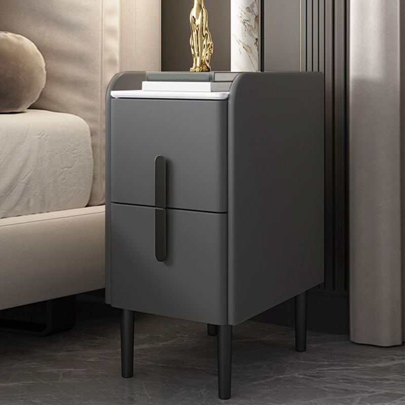 20 Inch Tall Nightstand Modern Stone Top Faux Leather 2-Drawer Legs Included Night Table