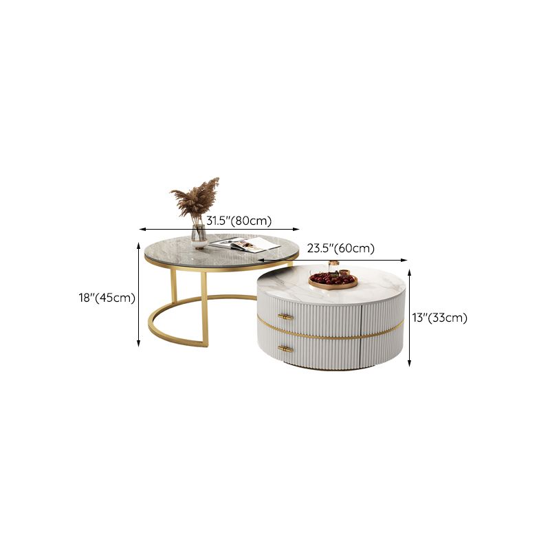 Slate Top Coffee Table Set Frame Cocktail Table with 2 Drawers