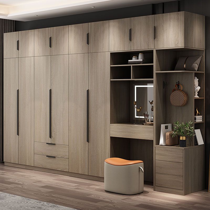 Brown Manufactured Wood Wardrobe Modern Cabinet with Drawers