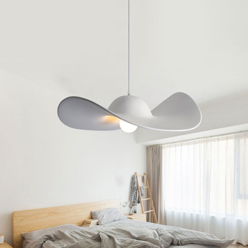 Hat Shaped Drop Pendant Lighting Modern Acrylic 1 Light Bedroom Suspension Lamp in White/Grey