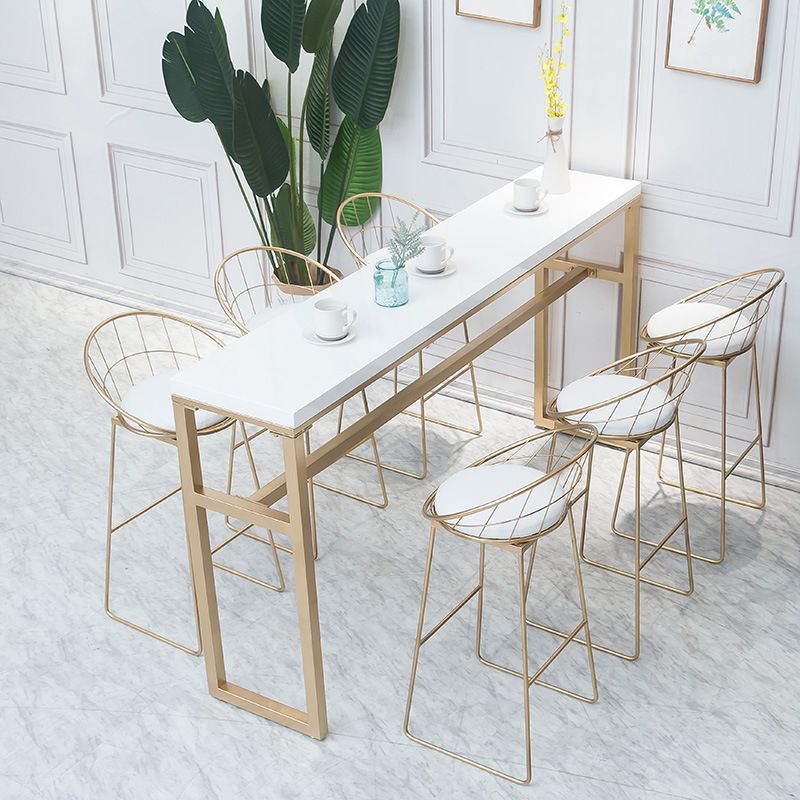 Rectangle White Solid Wood Table Gold and Metal Base Bar Table for Kitchen Living Room