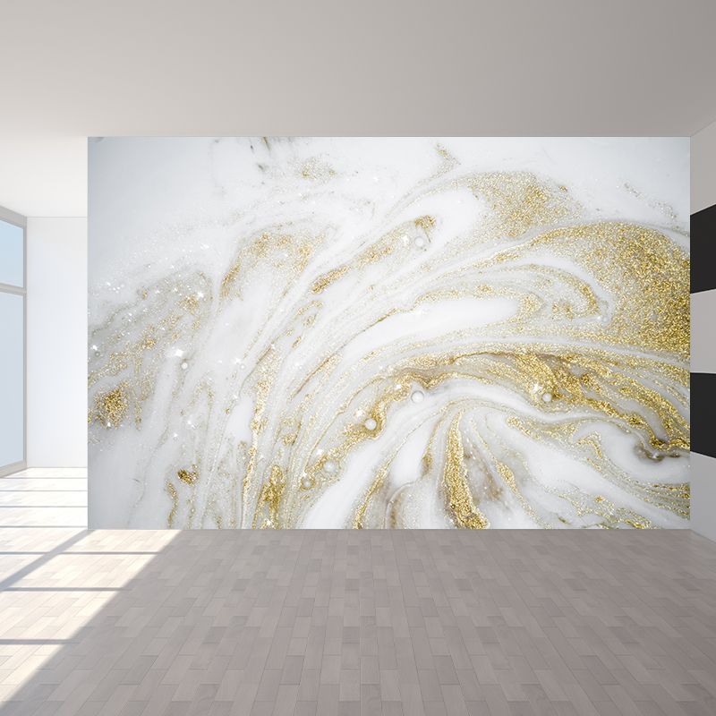 White-Gold Modernist Mural Decal Whole Jewel and Sequins Effect Wall Decor for Living Room