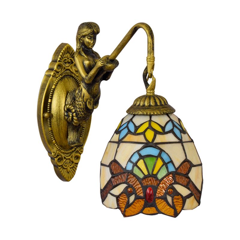 Brass Dome Sconce Light Tiffany 1 Head Multicolor Stained Glass Wall Mounted Light