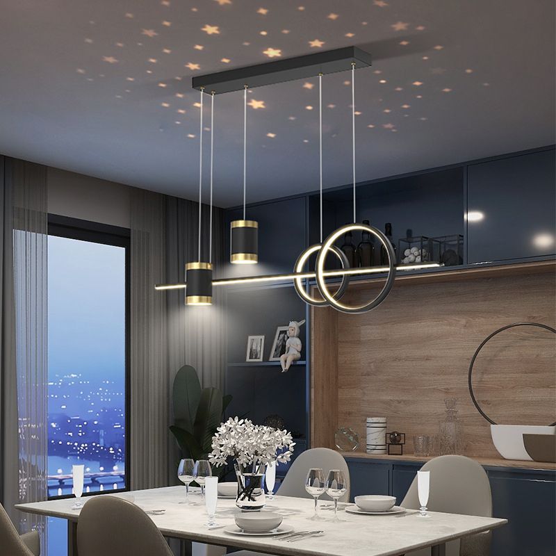5-Light Contemporary Black/Golden Island Lighting LED Ceiling Light for Bedroom