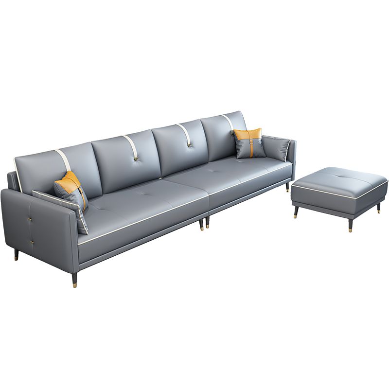 Faux Leather Sofa 35.43" High Modern Square Arm Sofa with 4 Pillows