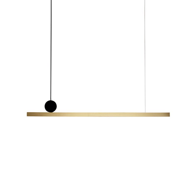 Linear Chandelier Light Post Modern Brass Integrated LED Brass Hanging Light Fixture for Dining Room, 34.5"/46.5" W