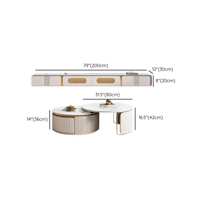 Abstract Coffee Cocktail Table with Storage Drawers White Slate