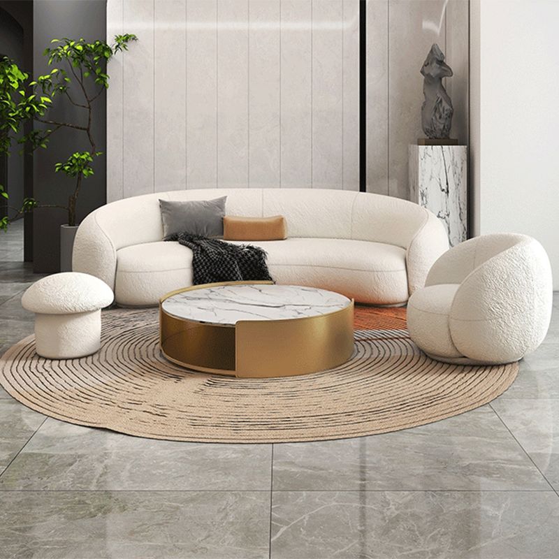 Contemporary Curved Wool Sofa Sloped Armed Sofa in White of 27.56" H