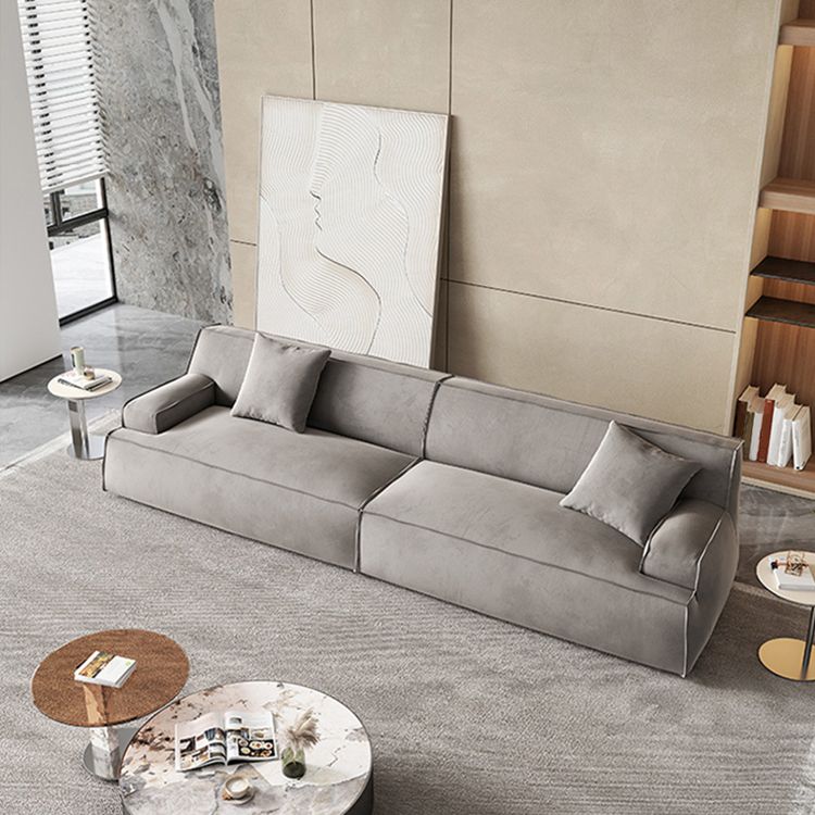 Contemporary Genuine Leather/Fabric Recessed Arm Sofa for Living Room