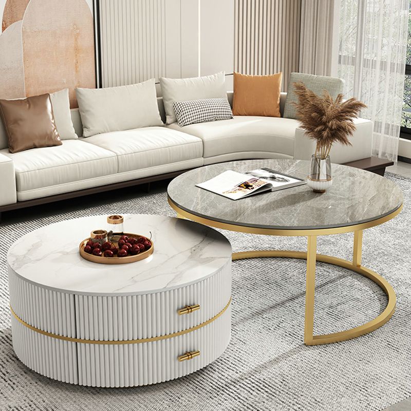 Slate Top Coffee Table Set Frame Cocktail Table with 2 Drawers
