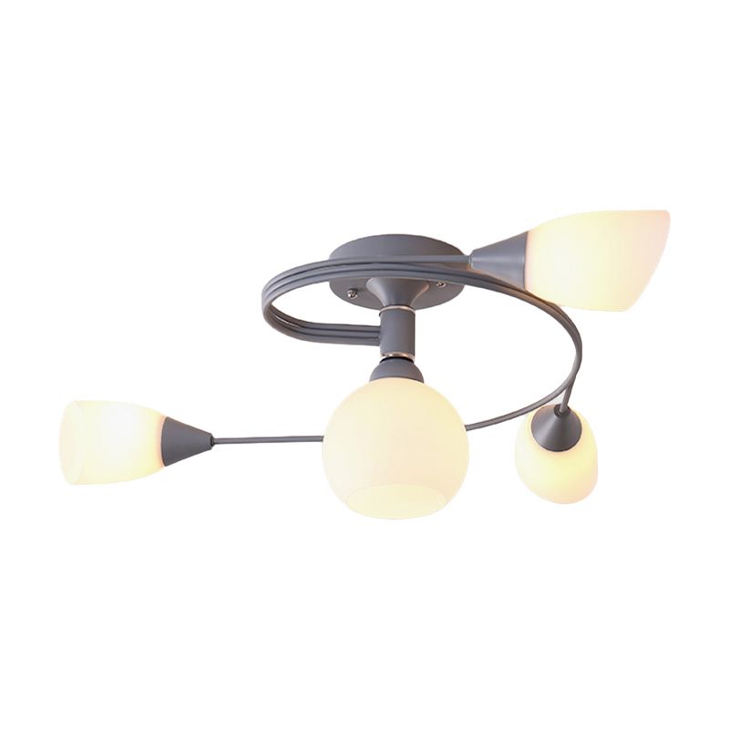 Curly Semi Flush Mount Light Nordic Fer 4/6 HEAD GREN / ROSE / JAUNE PLAFICATION AVEC BLAND D'ECVOIRE DE VERRE