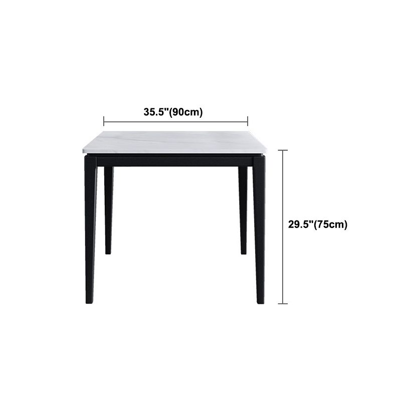 Square White Top Dining Table Industrial 4 Legs Dining Table with Black Frame