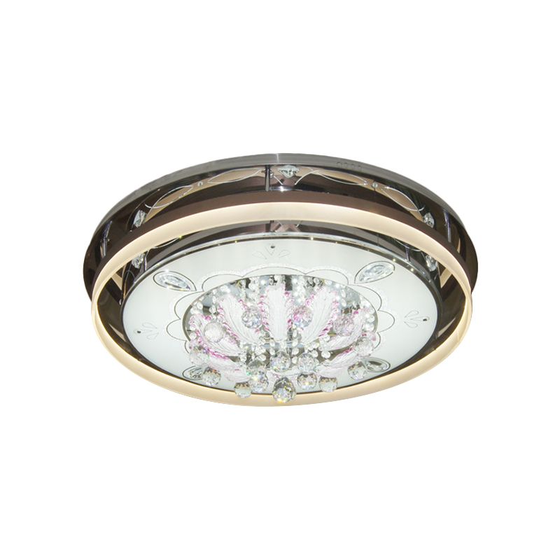 23.5"/31.5" Wide LED Flush Ceiling Light Modern Drum Clear Crystal Draping Light Fixture in Stainless-Steel