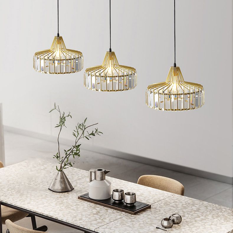Crystal Luxury Pendant Light Modern Style Iron Cage Shaped Hanging Light for Living Room