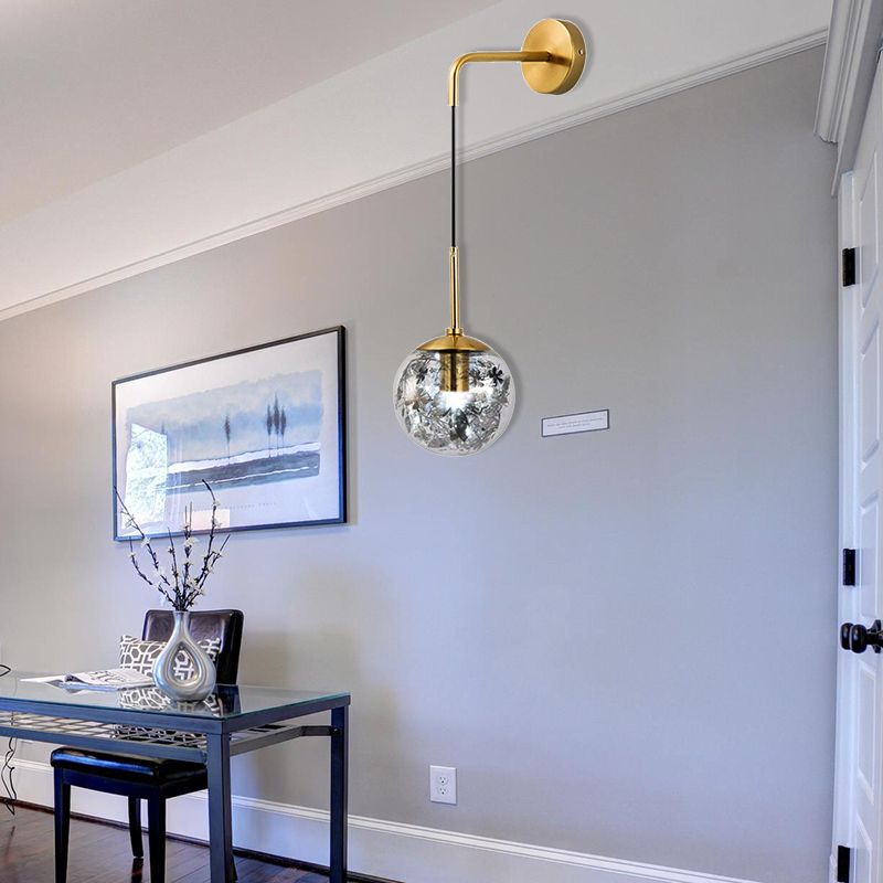 Duidelijke glazen orb -schaduw Wandlicht met bloem deco doek winkel 1 licht moderne hangende wandlamp in zilver/goud
