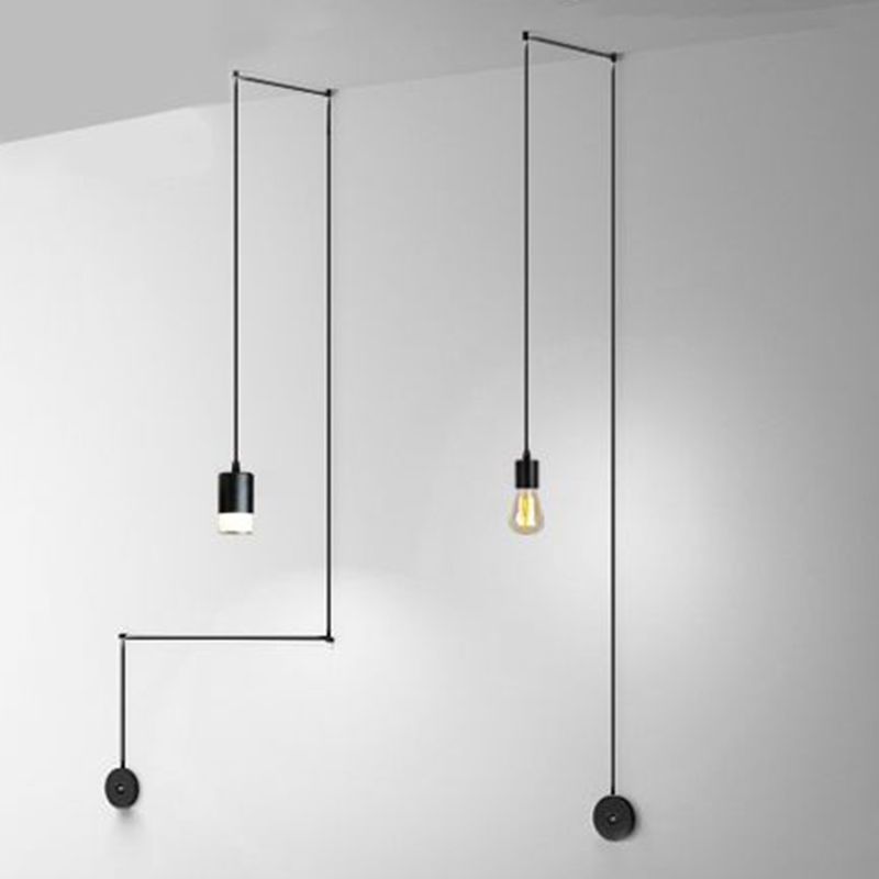 Industrial Acrylic Hanging Light, Black Swag Pendant Light with 157.5" Hanging Rope for Indoor
