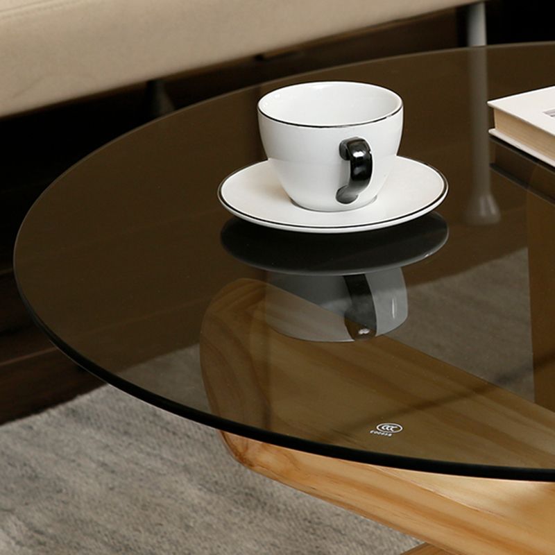 Modern Round Glass Coffee Table 17.7" H Cross Legs Cocktail Table