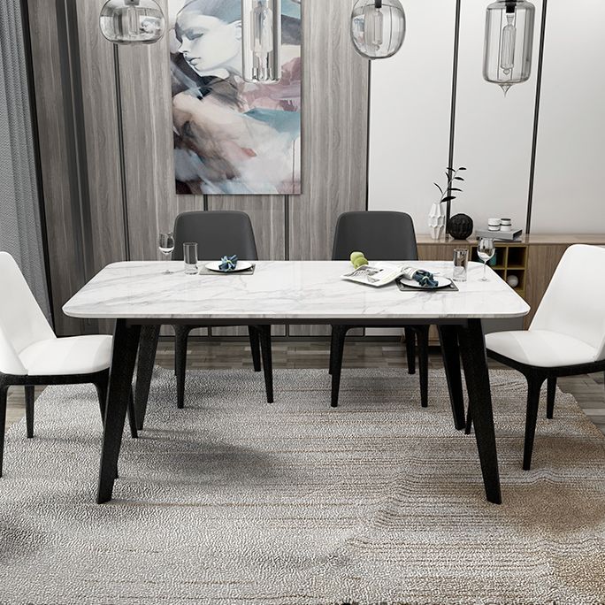 Sintered Stone White Dining Table Retro Modern 4 Legs Table for Dining Room