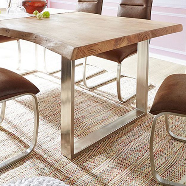 Rectangle Double Pedestal Glam Table Wood Color Fixed Table of Pinewood Solid Wood
