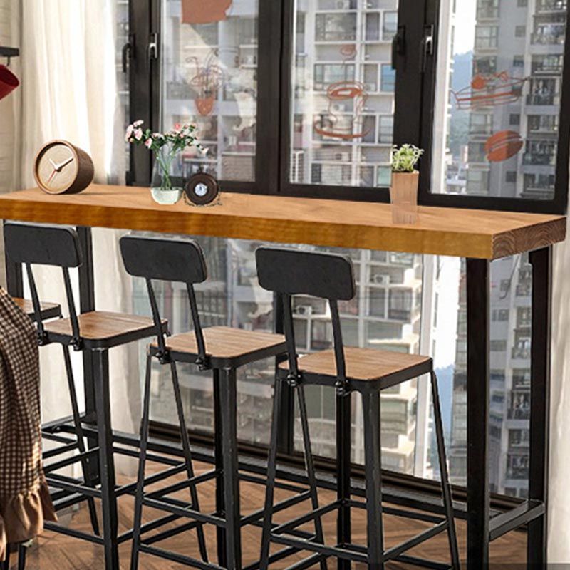 Black and Metal Base Table Natural Rectangle Solid Wood Bar Table