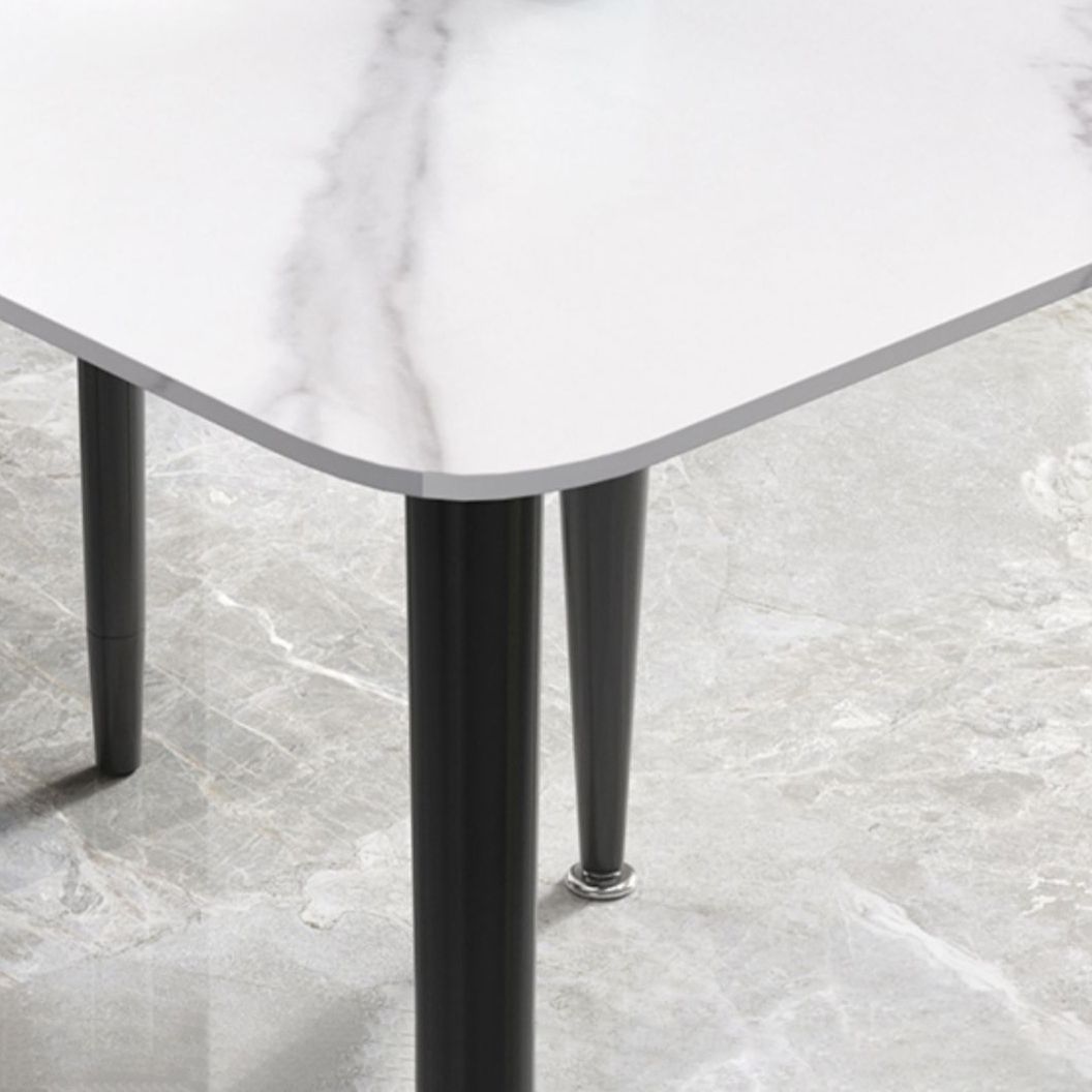 Square Sintered Stone White Dining Table Industrial 4 Legs Table for Dining Room