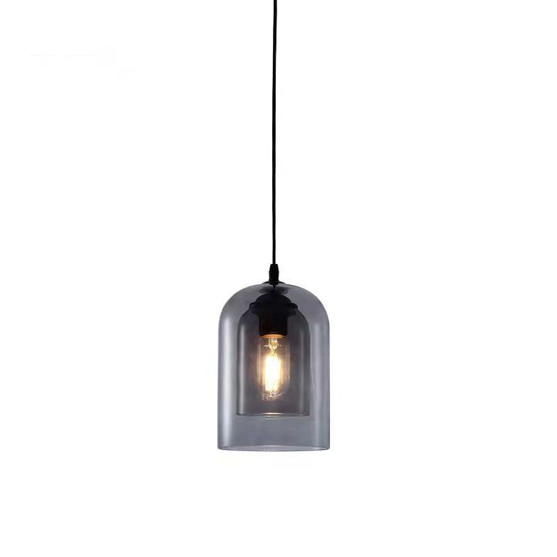 Double Glass Bell Pendant Light in Modern Luxury Style Wrought Iron Hanging Lamp for Interior Spaces