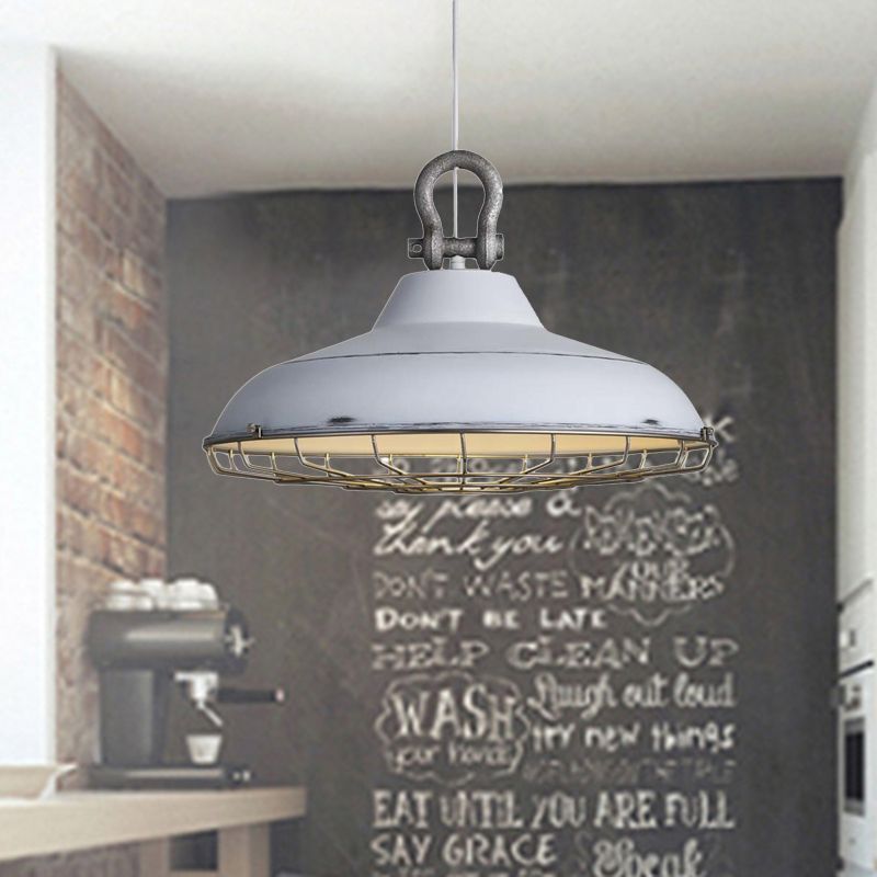 Apparecchio di illuminazione a sospensione con cornice metallica con tonalità fienile industriale 1 bulbo soggiorno lampada appesa in bianco/rame/ruggine