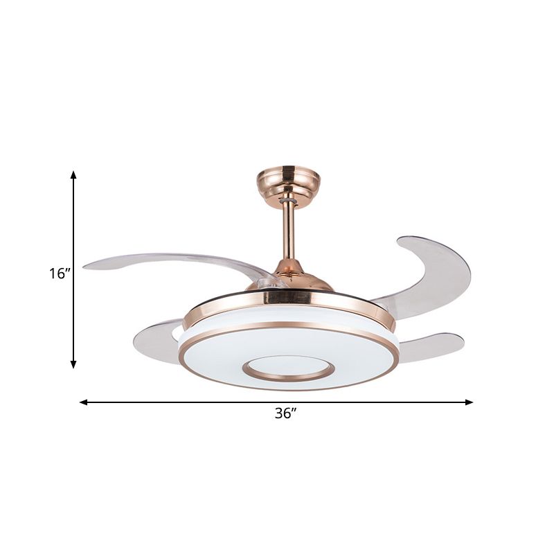 36 "W gouden led hanger ventilator licht eenvoud Acryl ronde semi -spoelmontage verlichting met 4 messen voor slaapkamer, op afstand/muurbediening/afstandsbediening en muurregeling