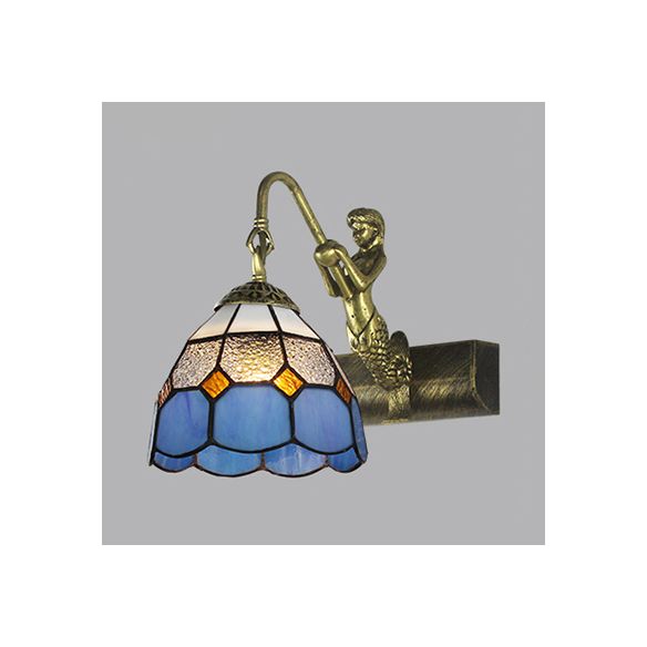 Dome Wall Light Fixture 1 Head Blue/Clear Glass Baroque Sconce Lighting with Mermaid Backplate